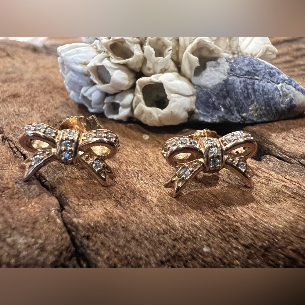 Authentic Pandora Earrings Sparkling Bow Rose Gold Plated Over Sterling Pave Cz